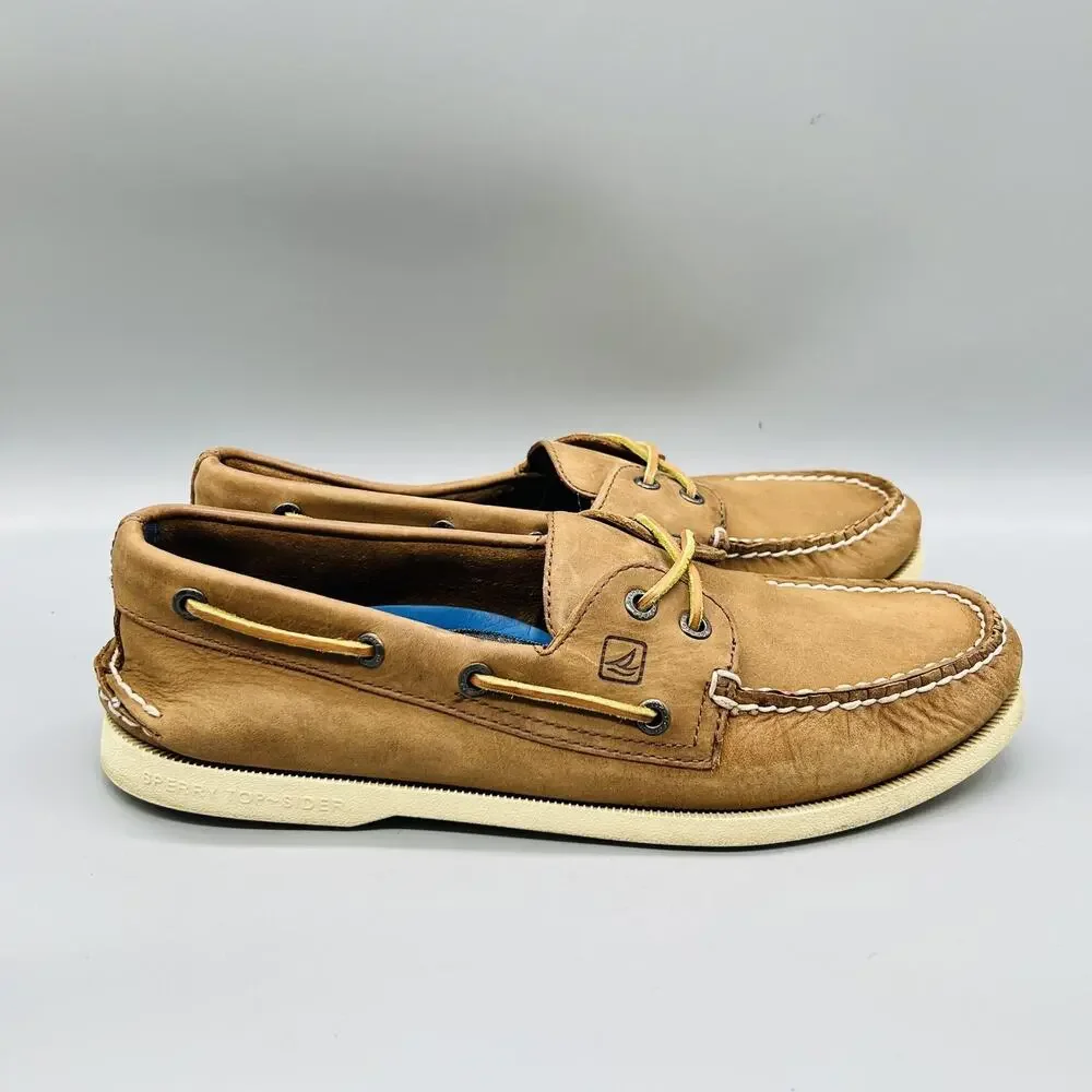 Sperry Shoes Men 9.5 Brown Leather Top Sider J Crew Boat Casual Comfort Nautical